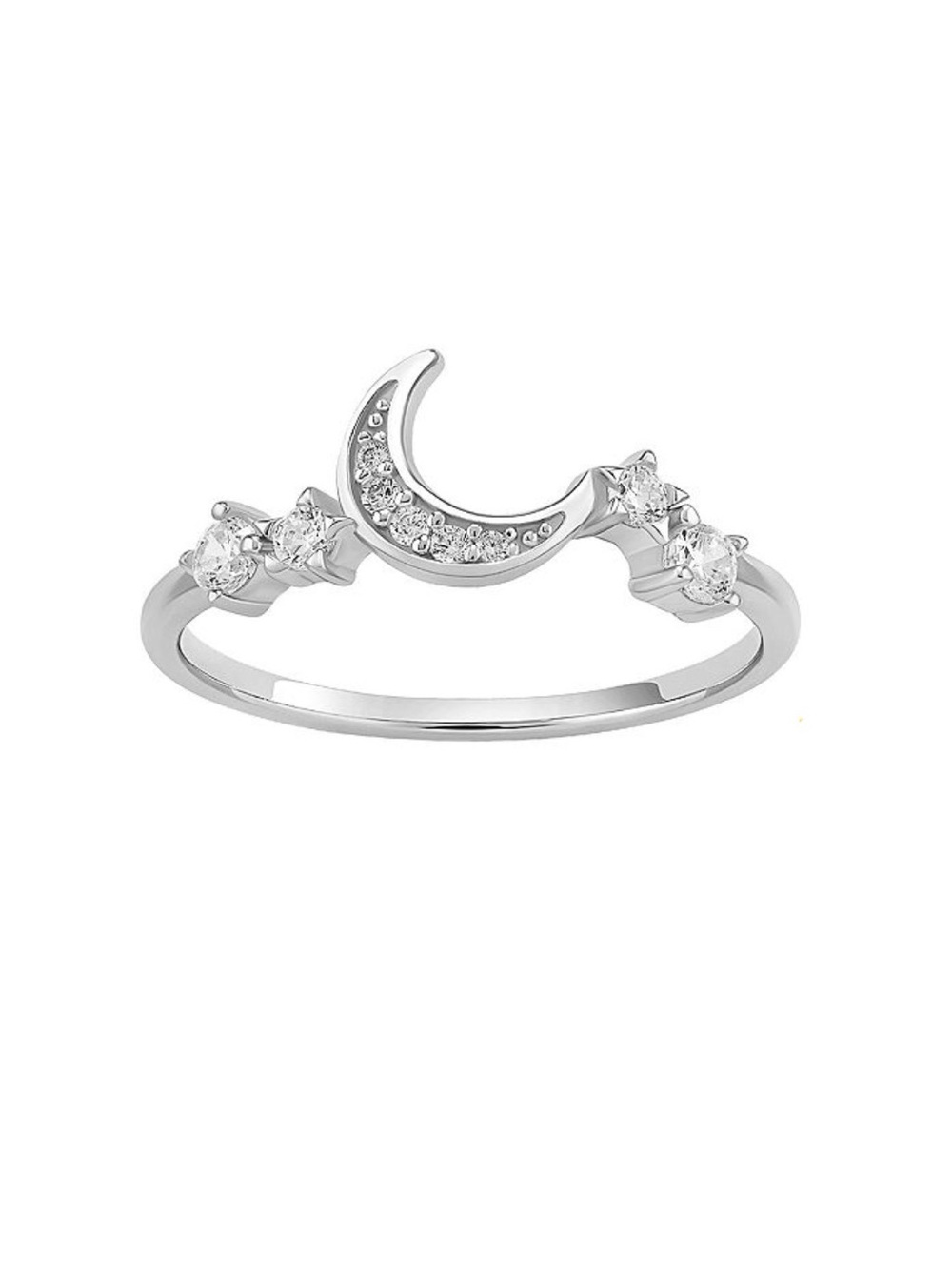 Silver CZ Crescent Moon Ring Size 7
